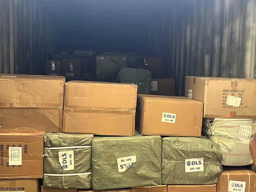 Cartons consolidated in the Neshat warehouse in Yiwu before a container is loaded