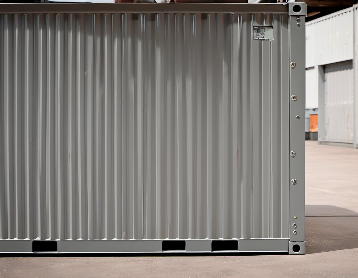 Illustration of A close-up of the corner casting of a plain unmarked steel shipping container