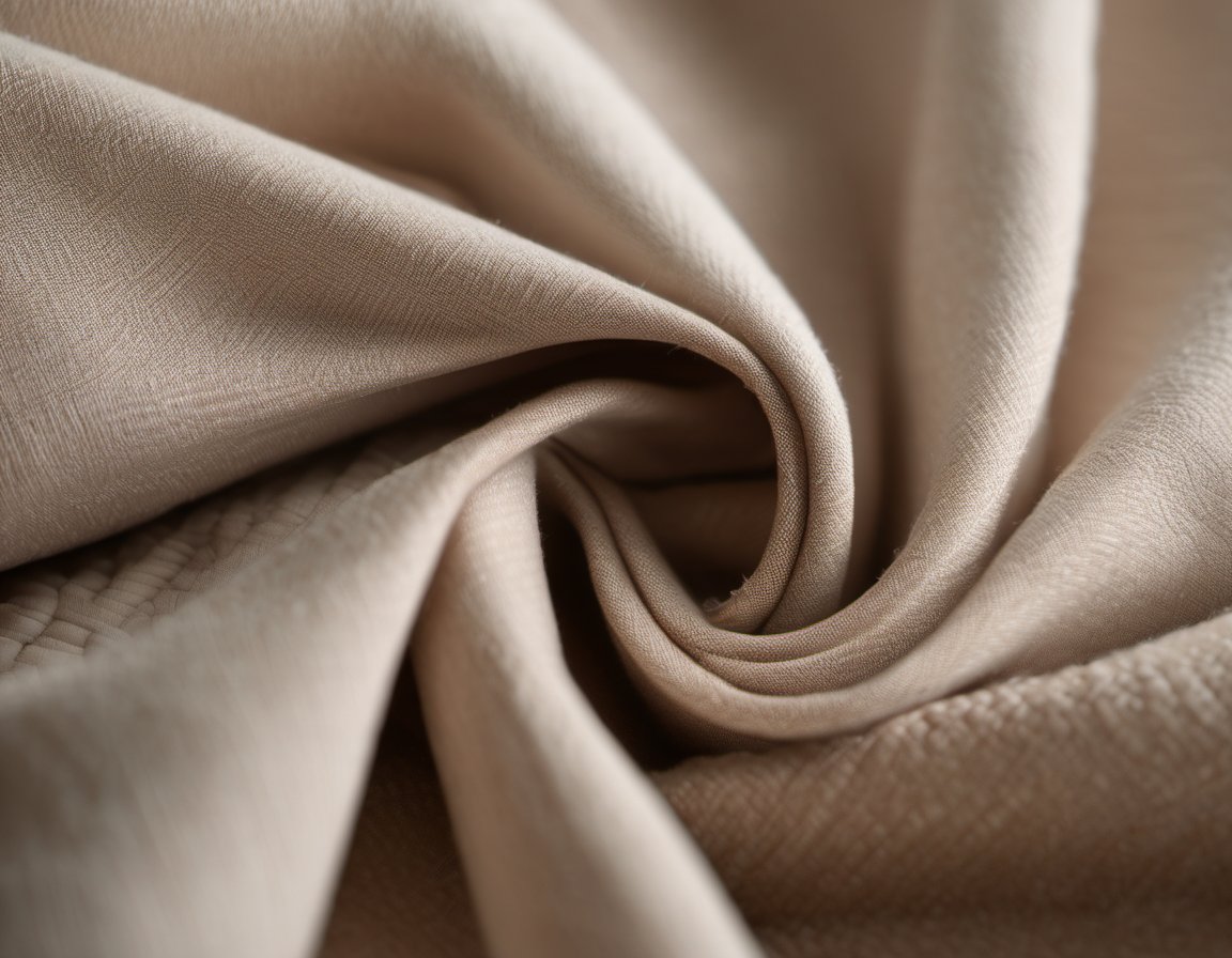 Illustration of a close-up of a tightly rolled plain textile material in neutral tones