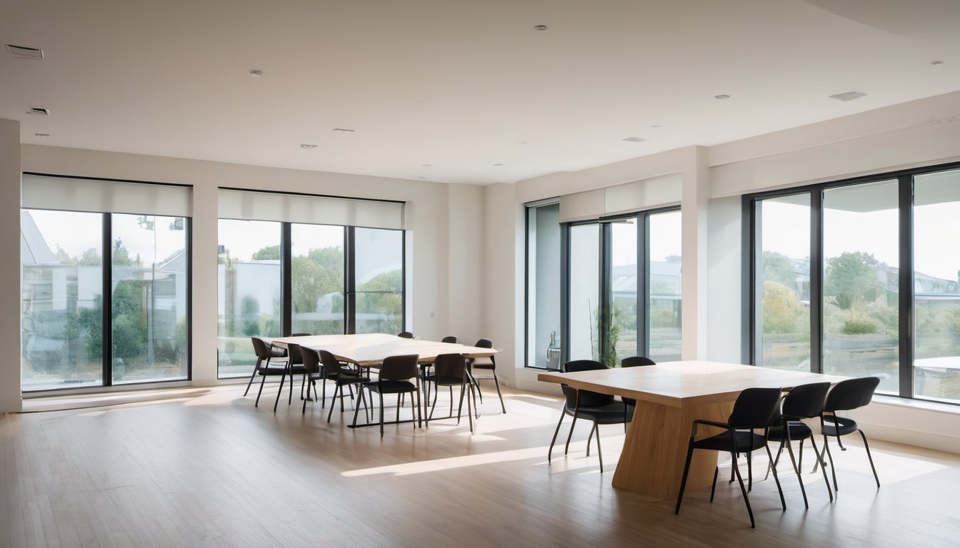 negotiation-skills-in-procurement-featured Illustration of a modern minimalist meeting room with a light wooden table and simple chairs